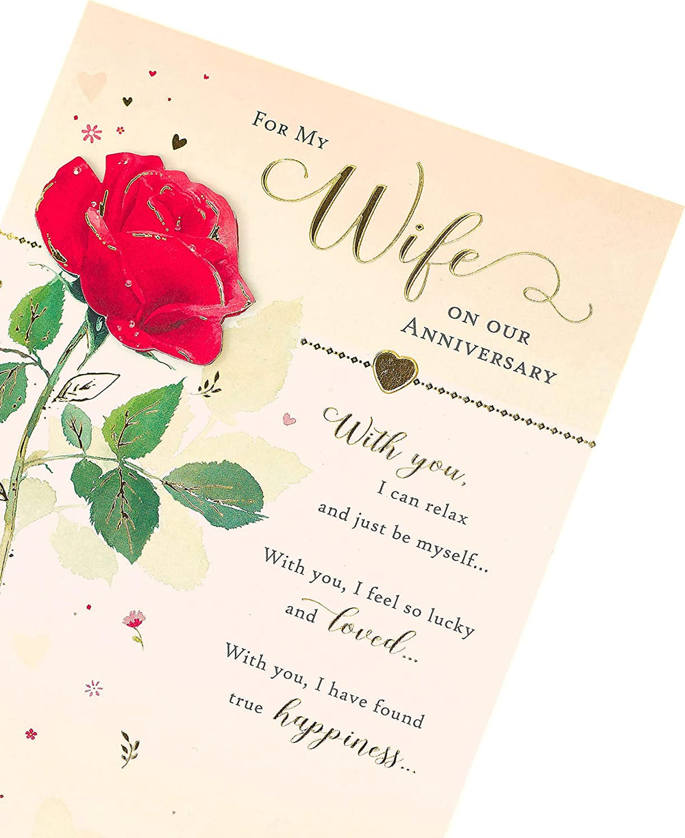 UK Greetings wife rose wedding anniversary card with floral design and heartfelt verse, perfect for celebrating love and commitment.