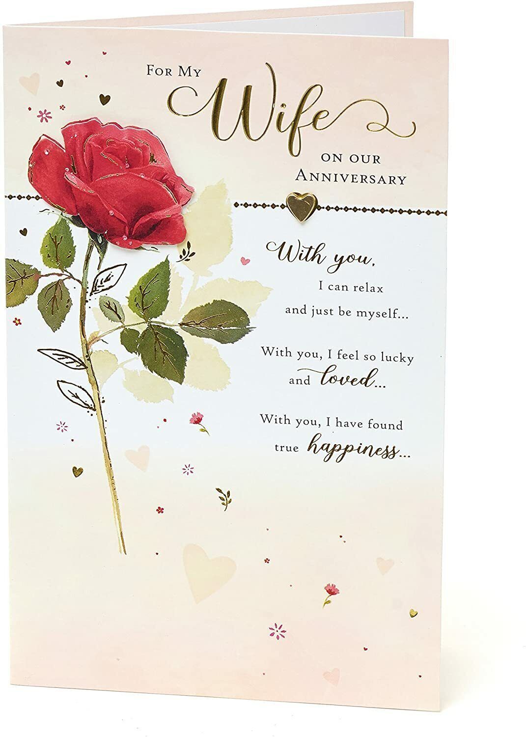 UK Greetings wife rose wedding anniversary greeting card with a lovely verse and luxurious design.