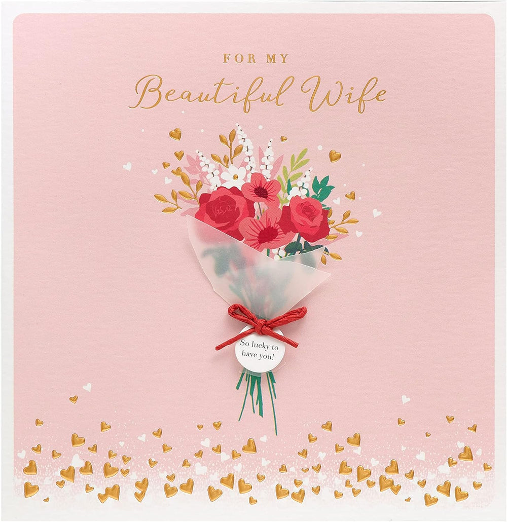 UK Greetings wife Valentine’s Day greeting card with envelope featuring a beautiful design, perfect for celebrating love.