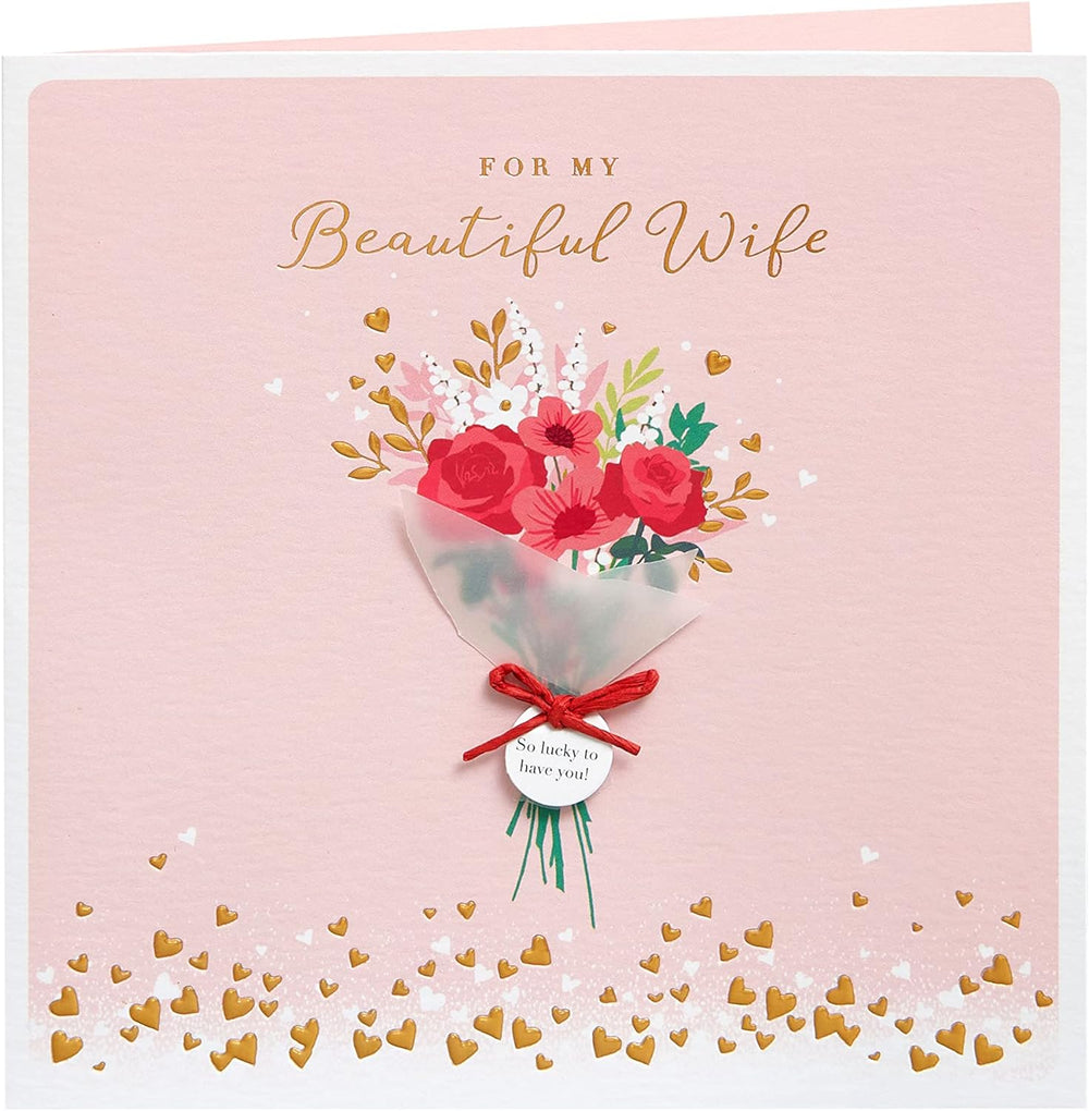 UK Greetings Wife Valentine's Day card with envelope, featuring a beautiful and elegant design for celebrating love.