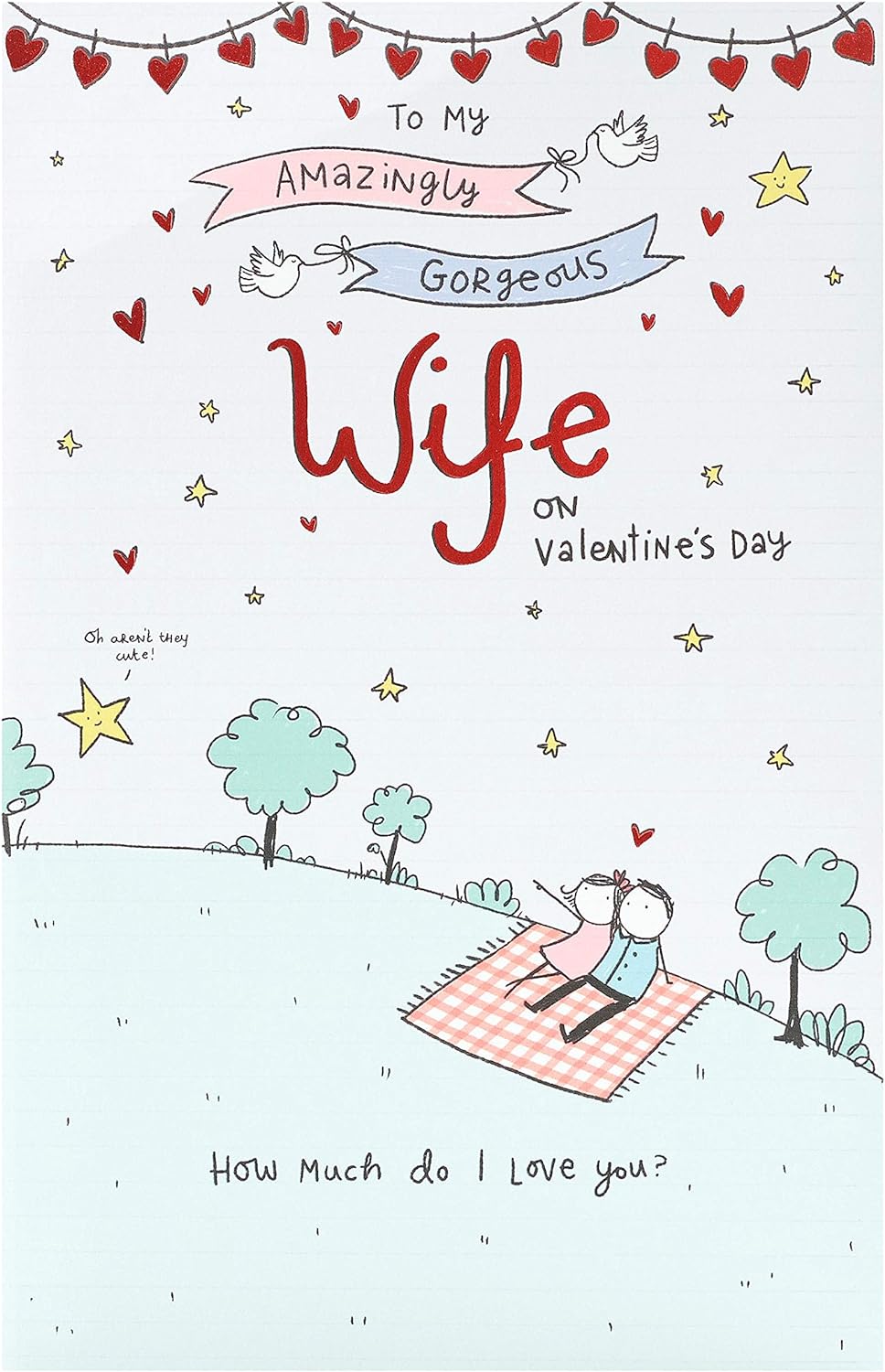 UK Greetings wife Valentine's Day card with envelope featuring a sweet design, perfect for expressing love on special occasions.