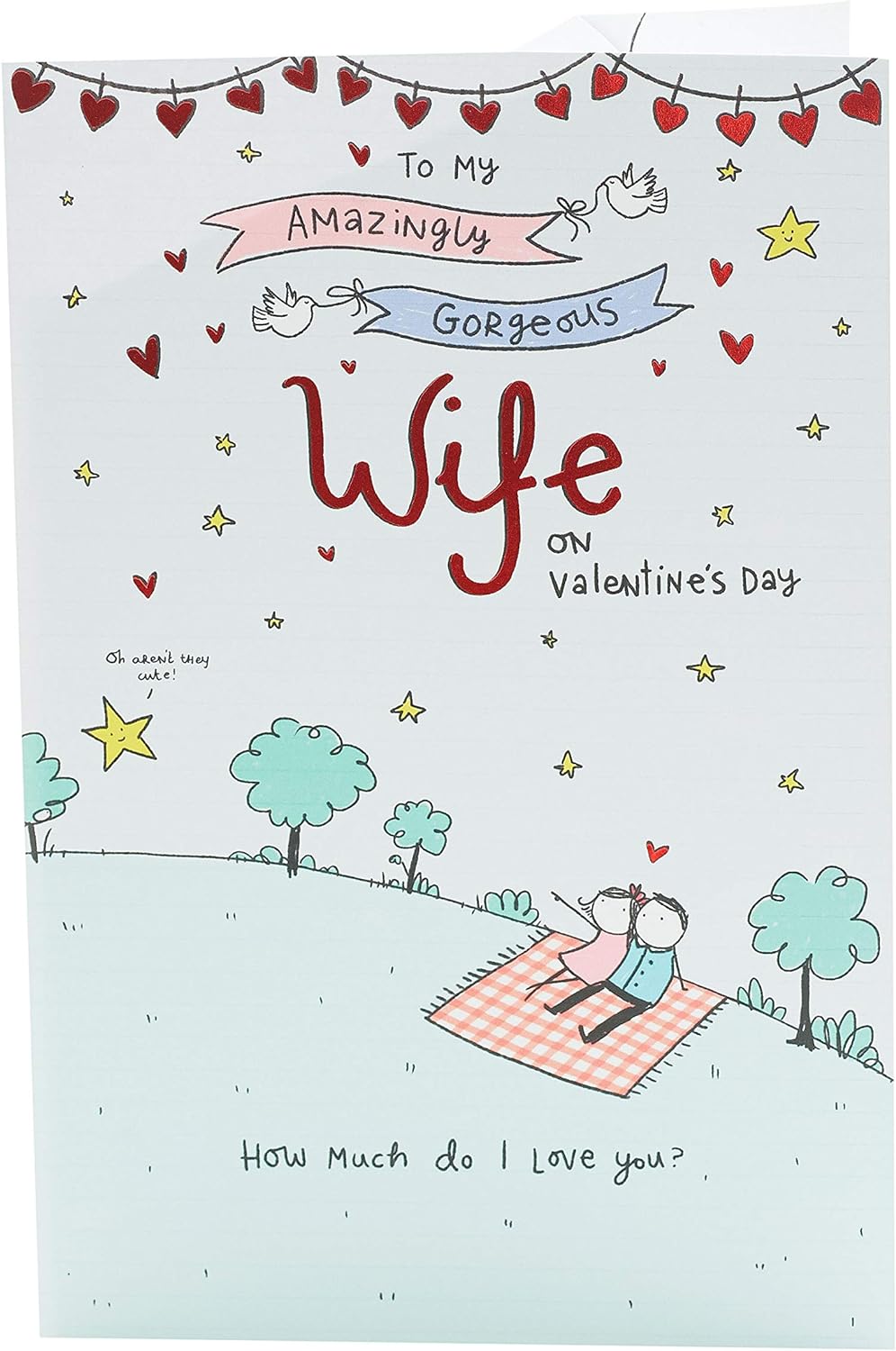 UK Greetings wife Valentine’s Day card with envelope featuring a sweet, romantic design for special occasions.