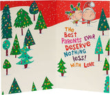 UK Greetings Wig Wam Mum and Dad Christmas Card featuring festive woodland design and holiday greeting imagery.