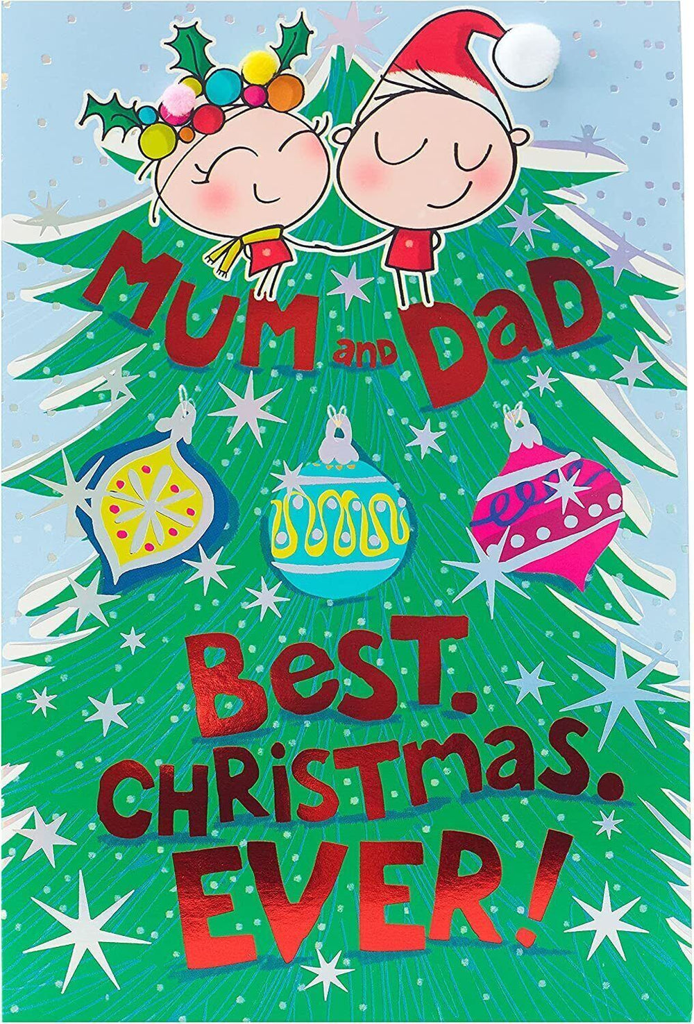 UK Greetings Wig Wam Mum and Dad Christmas Card featuring festive design with holiday-themed imagery and cheerful greeting.