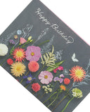 UK Greetings Wildflowers birthday card featuring colorful wildflower illustrations on a black background.