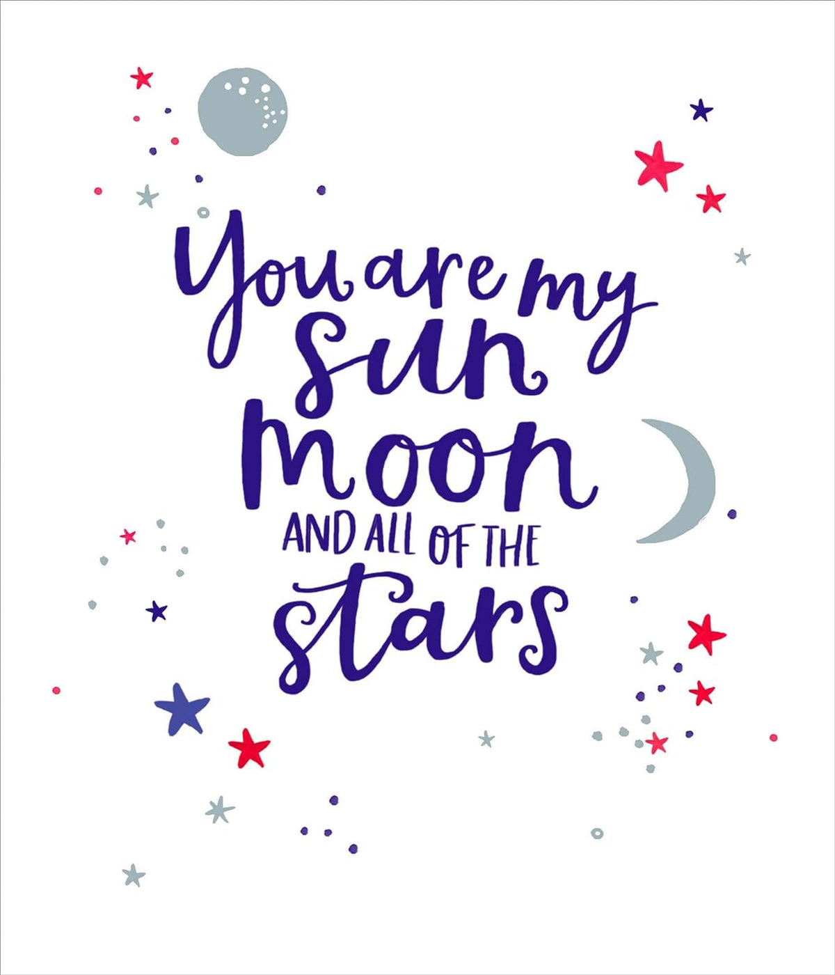 UK Greetings Valentine's Day card featuring sun, moon, and stars design with heartfelt message, part of the greeting cards collection.