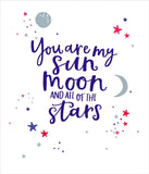 UK Greetings Valentine's Day card featuring sun, moon, and stars design with heartfelt message, part of the greeting cards collection.