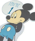 Disney Mickey Mouse baby boy birthday card by UK Greetings featuring die-cut design and colorful Mickey illustration.