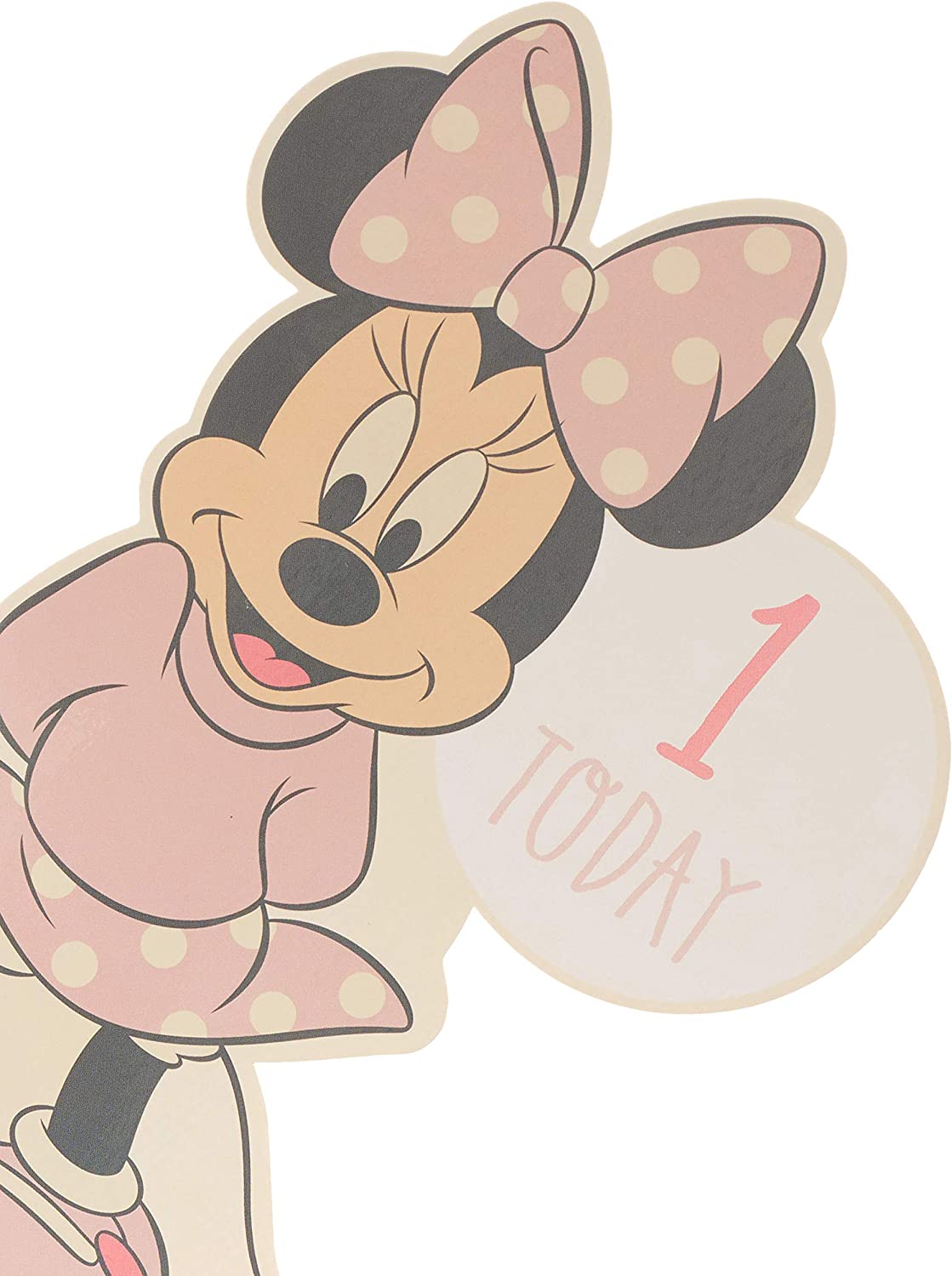 UK Greetings Disney Minnie Mouse baby girl birthday card with die-cut design and "You're 1" message, perfect for first birthday celebrations.