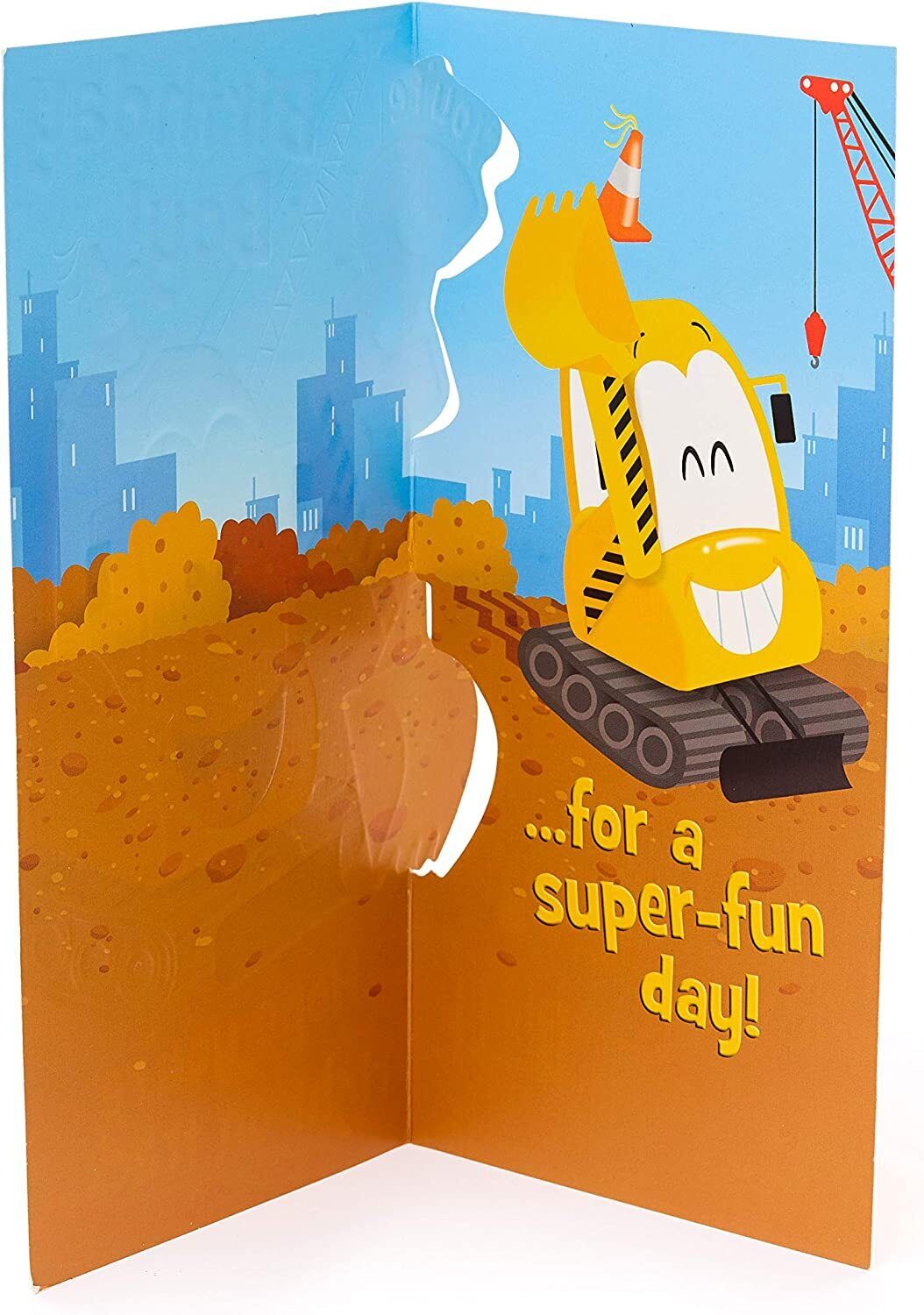 UK Greetings birthday card for a 3-year-old boy, featuring a cheerful design and the message "Hope you're right on track."