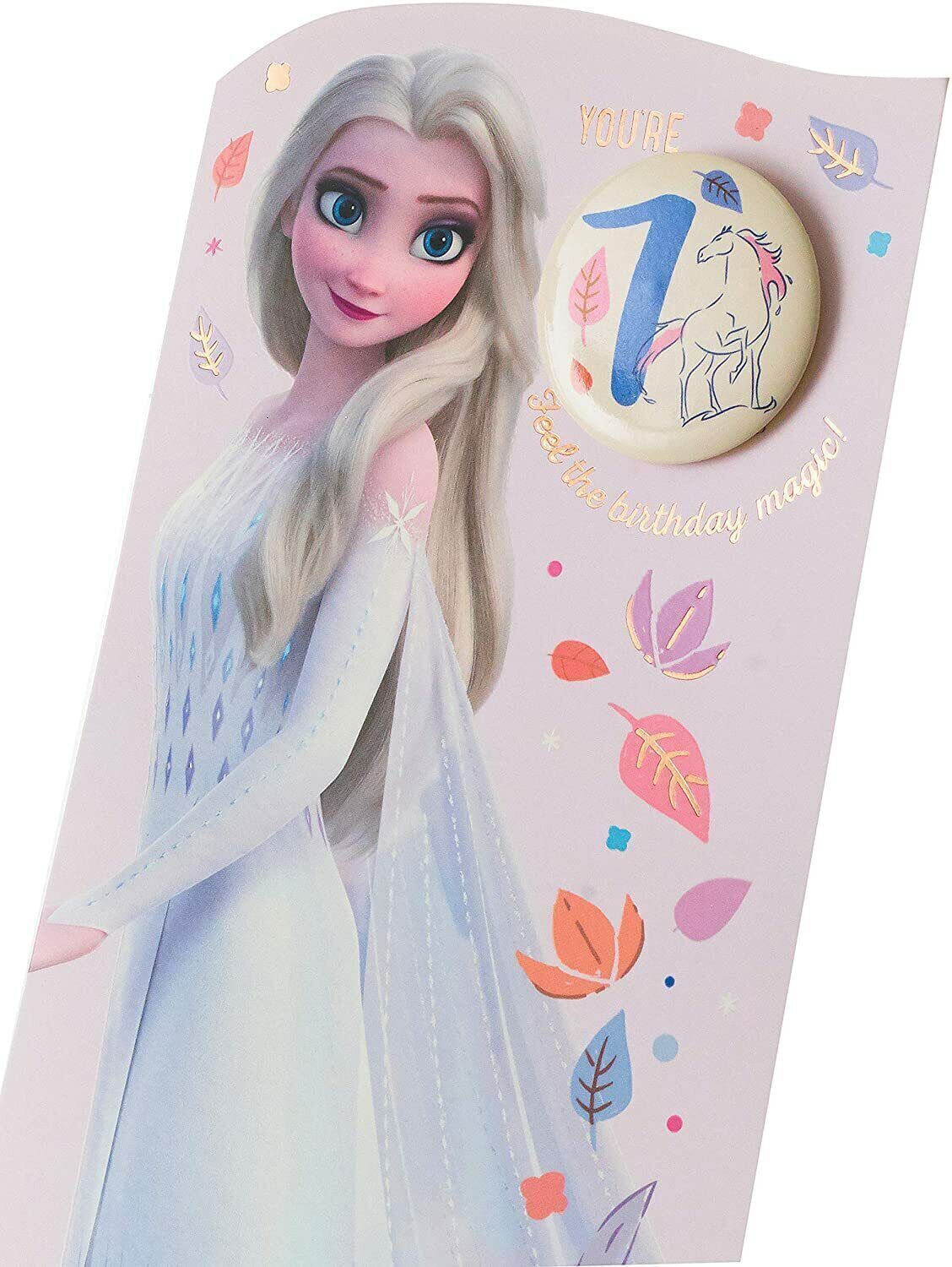 UK Greetings Disney Frozen Elsa birthday card featuring a magical princess design for a 7th birthday celebration.