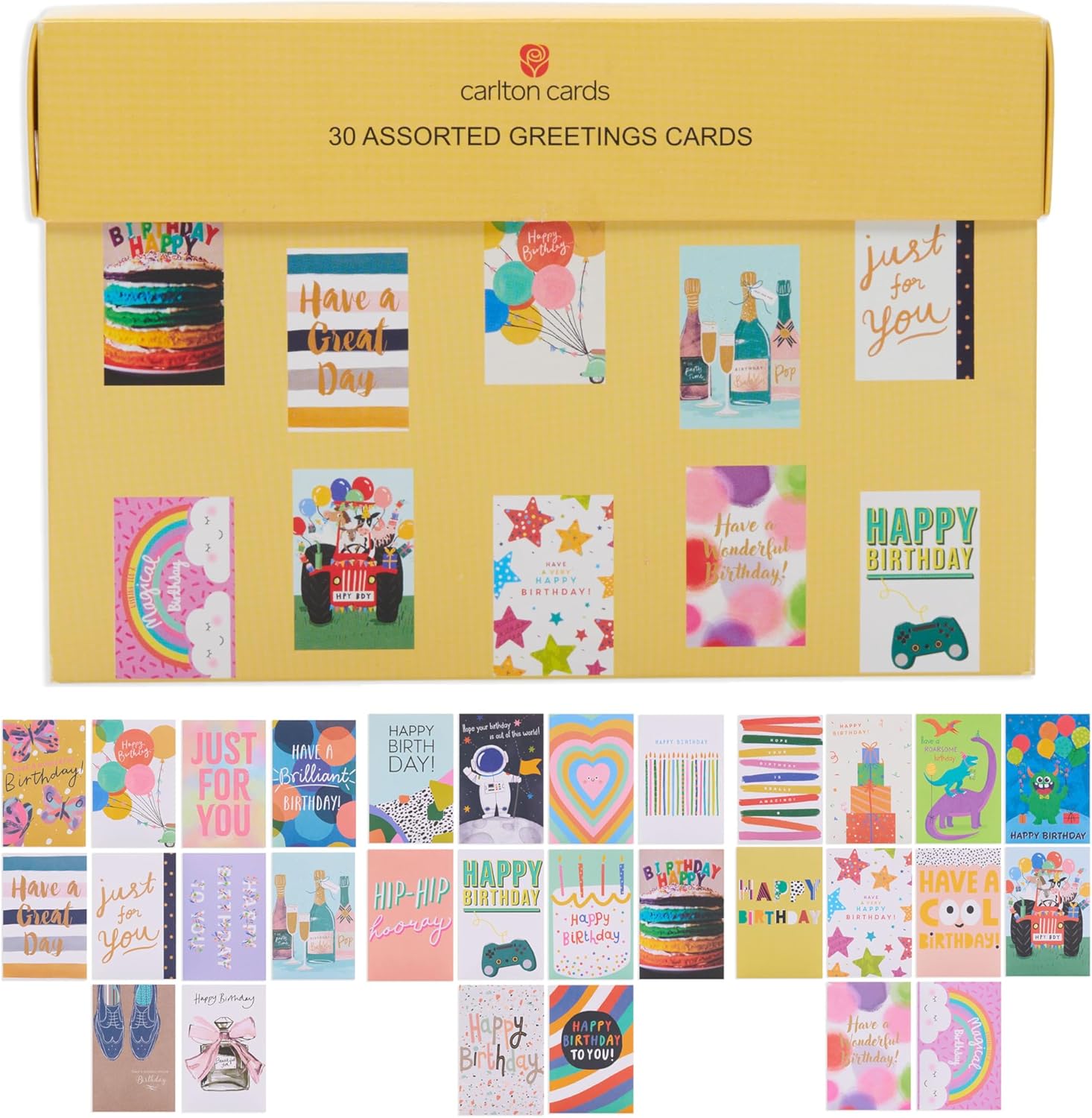 UK Greetings multi pack of greeting cards featuring assorted designs for various occasions, displayed in a clear plastic pack.