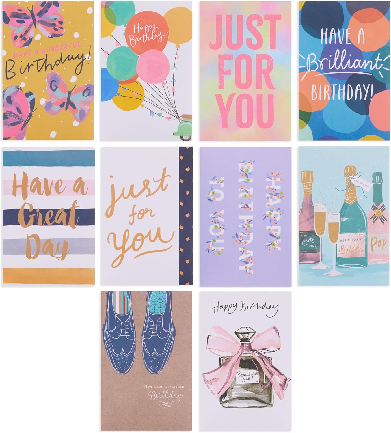 UK Greetings multi pack greeting cards showing various designs and messages, perfect for multiple occasions.