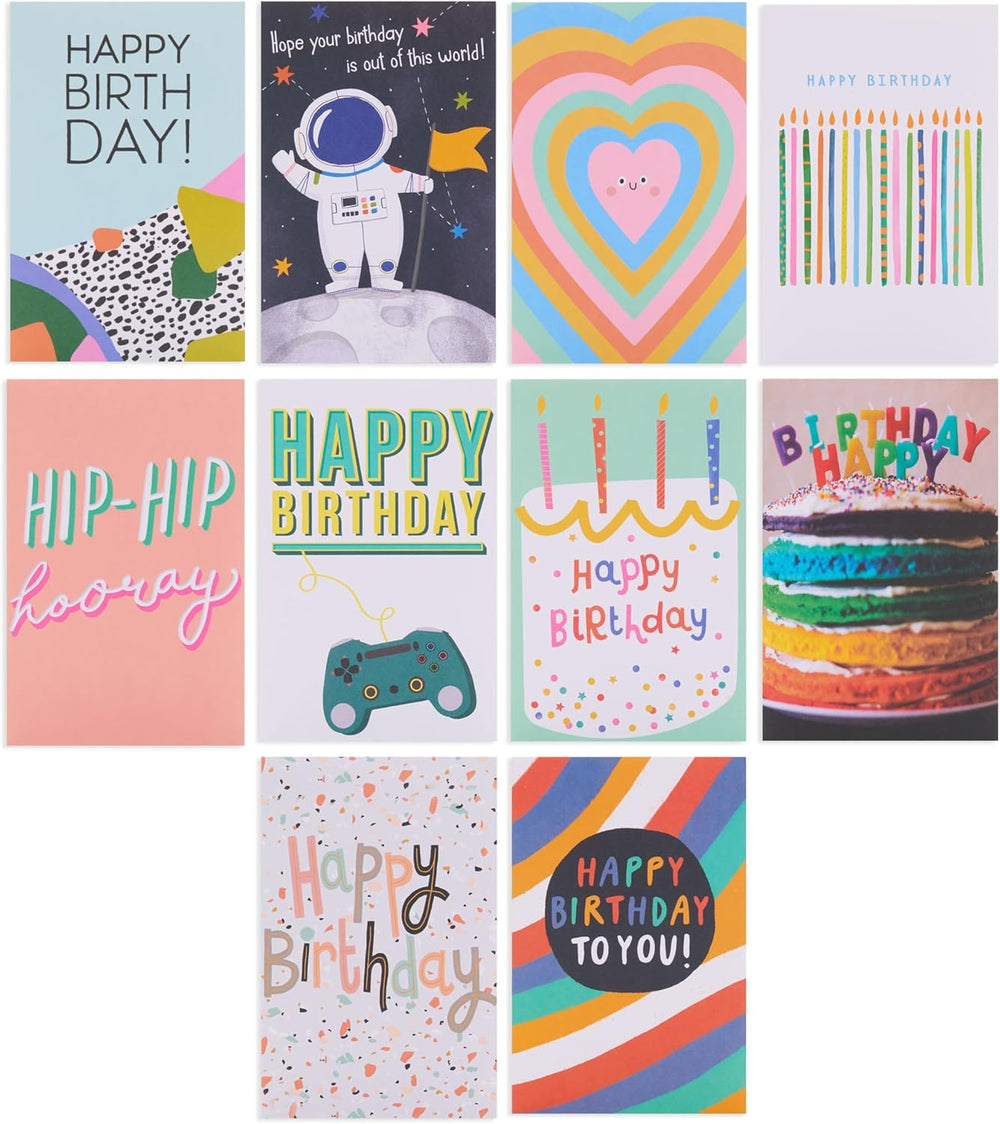 UK Greetings multi pack greeting cards featuring five colorful, assorted designs for various occasions