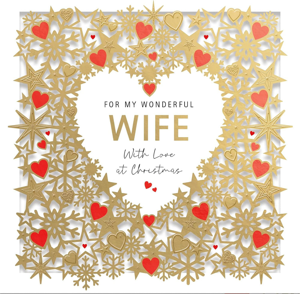 UK Greetings luxury Christmas greeting card featuring a 3D love hearts design for wives, perfect for holiday festive wishes.