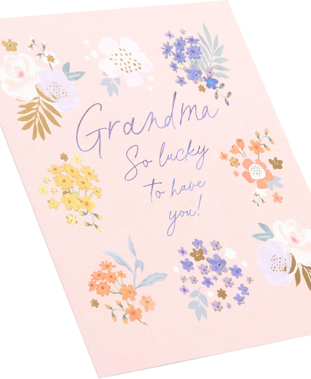 UK Greetings Mother's Day card for grandma with a lovely floral design, featuring colorful flowers and heartfelt message.