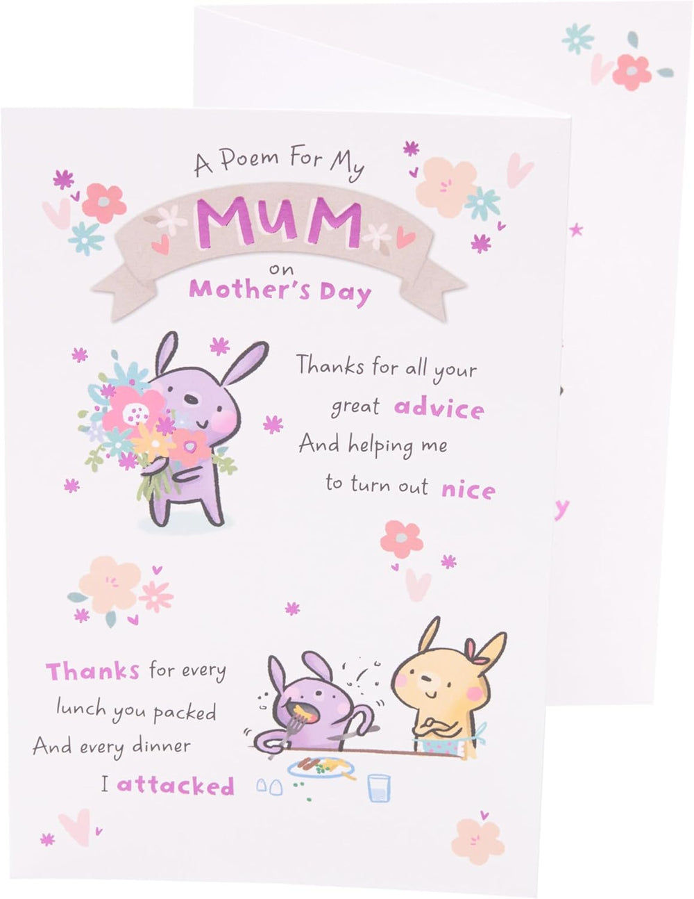 UK Greetings Mother's Day Card for Mum featuring a cute poem design, with colorful illustrations and heartfelt message.