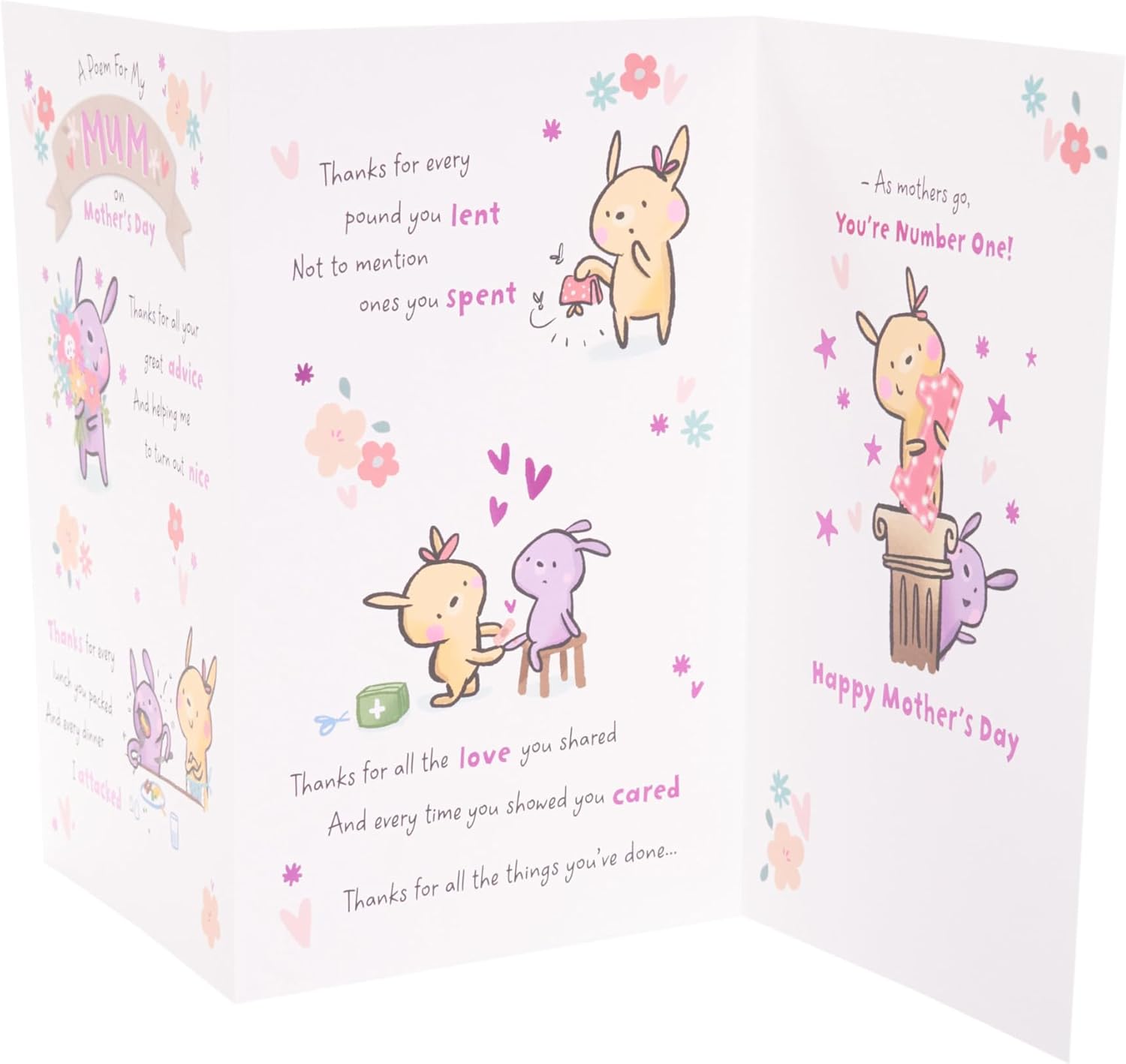 UK Greetings Mother's Day Card for Mum with a cute poem design, featuring cheerful artwork perfect for celebrating mothers.