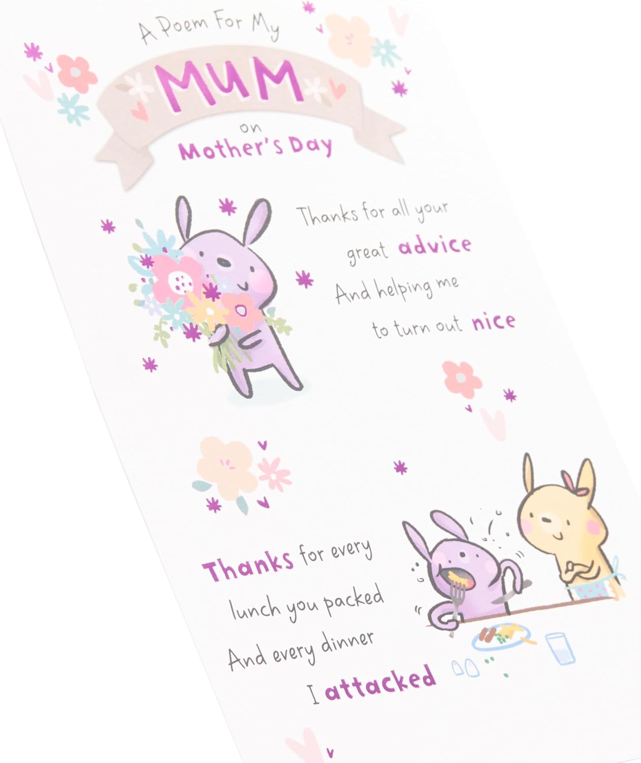 UK Greetings Mother's Day Card for Mum with a cute poem design, featuring colorful floral illustrations and heartfelt message.