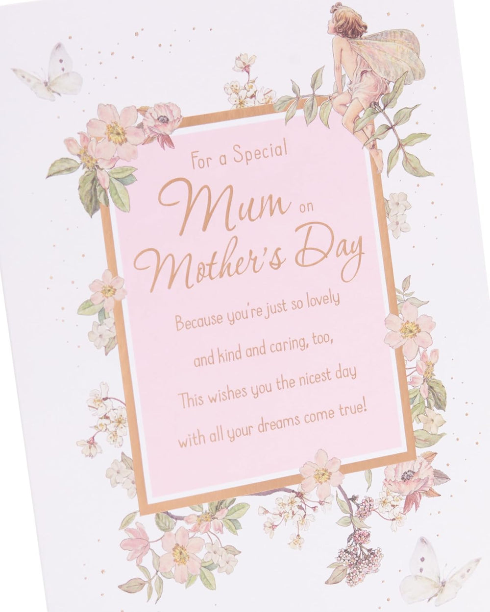 UK Greetings Mother's Day Card for Mum with fairy design, featuring colorful illustrations and heartfelt message inside.