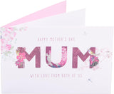 UK Greetings Mother's Day Card for Mum from Both of Us featuring a pink floral design and heartfelt message.