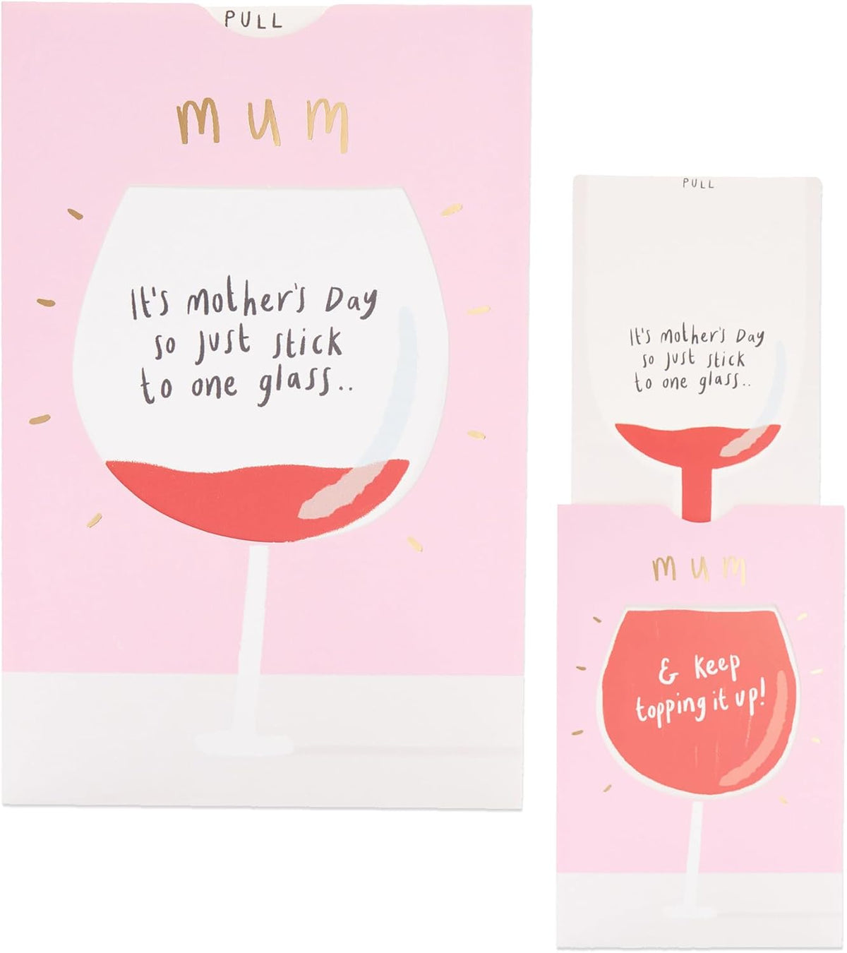 UK Greetings Mother's Day Card for Mum featuring an interactive wine glass design, with colorful floral accents and heartfelt message.