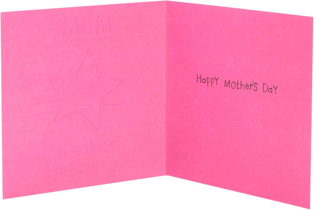 UK Greetings Mother's Day Card for Mum featuring a "You're a Super Star" design, with colorful illustrations and heartfelt message.