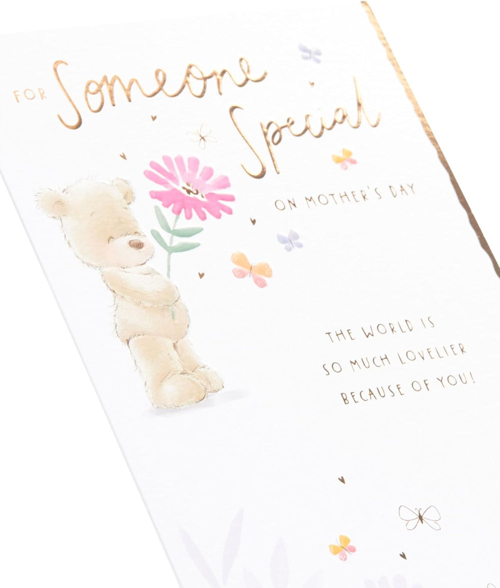 UK Greetings Mother's Day Card for Someone Special featuring a cute teddy bear design, perfect for expressing love on Mother's Day
