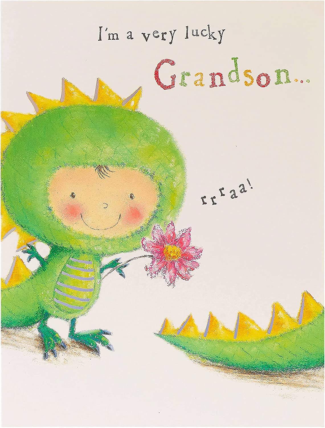 UK Greetings Mother's Day card featuring a sweet dinosaur design from a grandson, perfect for celebrating moms.