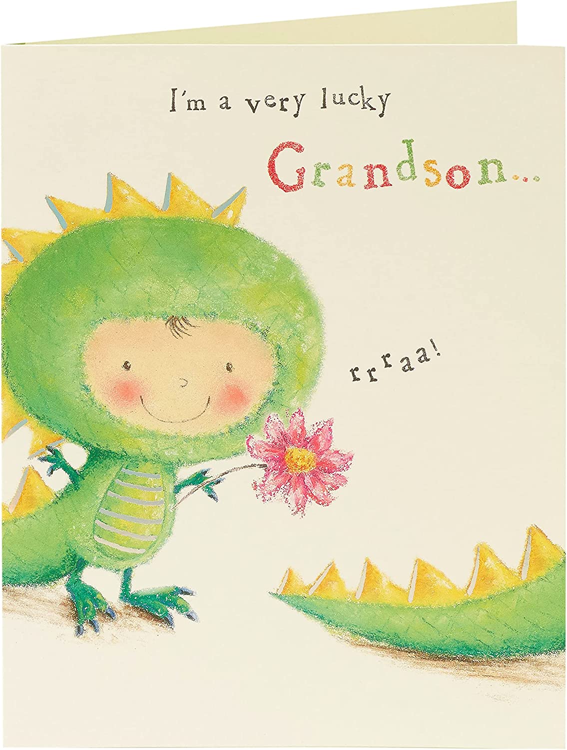 UK Greetings Mother's Day card featuring a sweet dinosaur design from a grandson, perfect for celebrating moms.