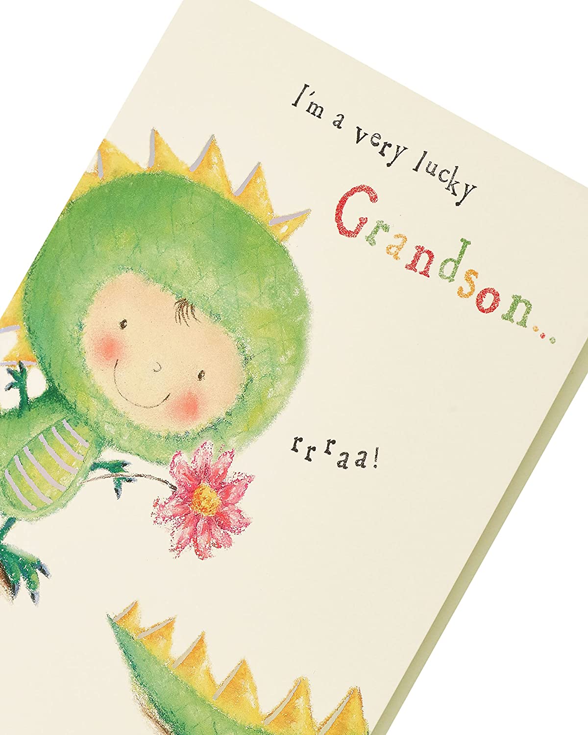UK Greetings Mother’s Day card featuring a sweet dinosaur design from grandson, perfect for celebrating moms.