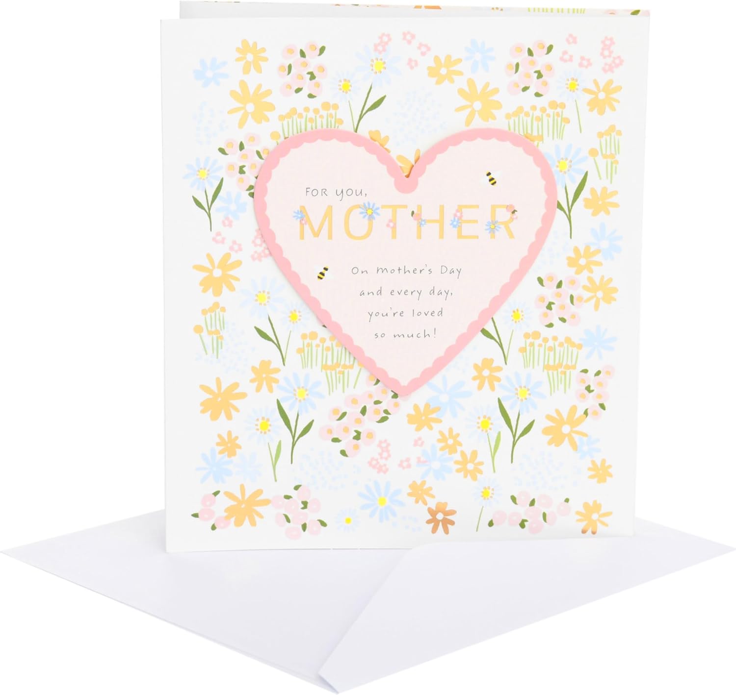 Mother's Day greeting card from UK Greetings featuring flowers and heart design for mum, grandma, wife, or women.