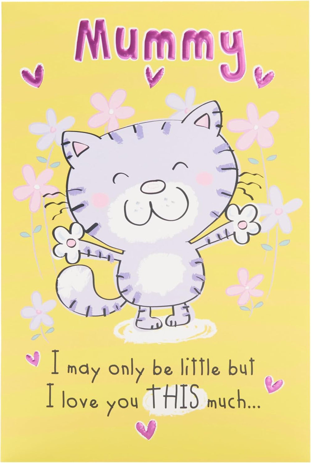 UK Greetings Mother's Day Card for Mummy featuring a cute cartoon cat design, ideal for celebrating moms on Mother's Day.