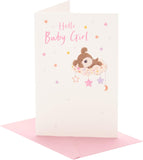 UK Greetings new baby girl congratulations card with adorable Woof cloud design, perfect for celebrating newborn gifts for new parents.
