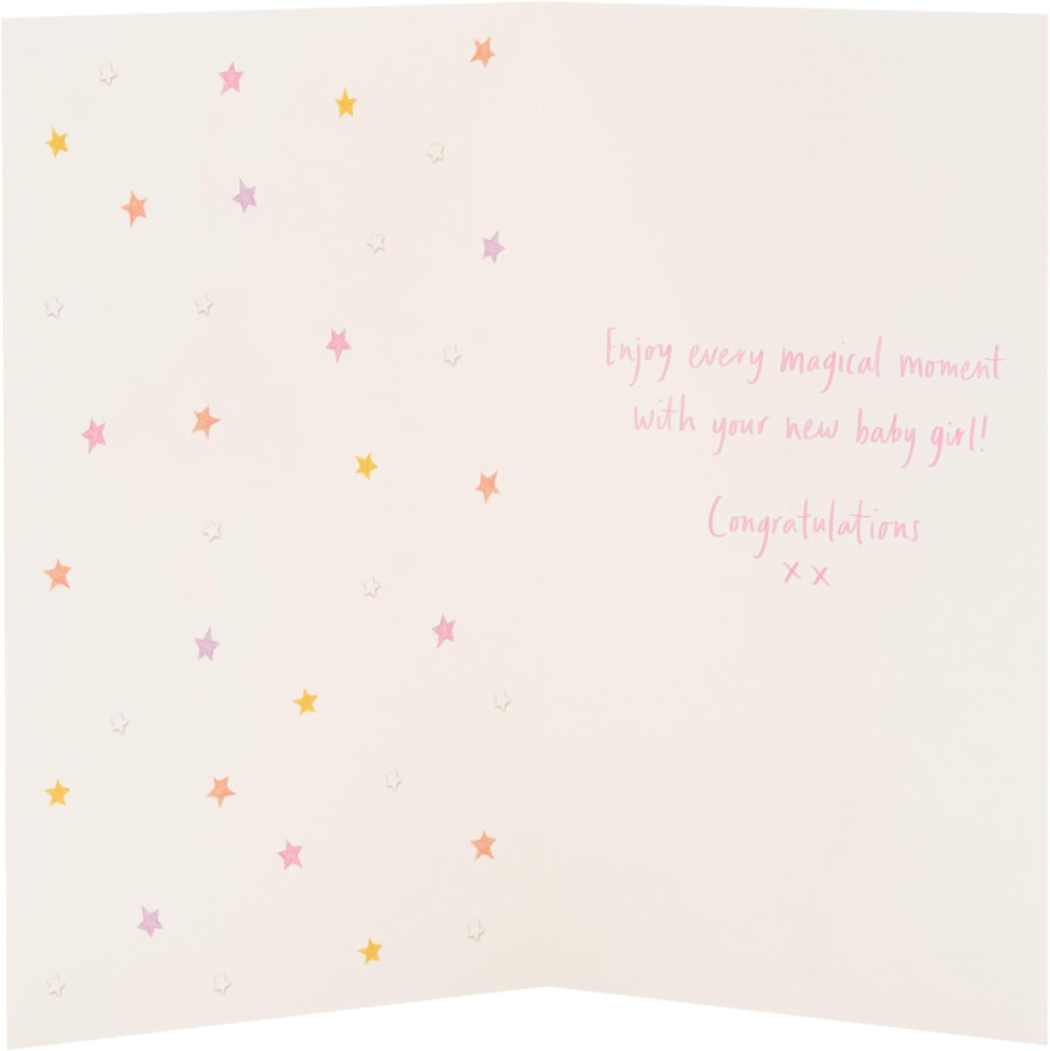 UK Greetings new baby girl congratulations card featuring a cute woof cloud design, perfect for celebrating a newborn.