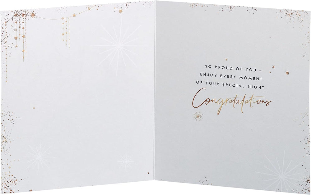 UK Greetings stunning dress prom greeting card featuring an elegant dress design, perfect for celebrating prom occasions.