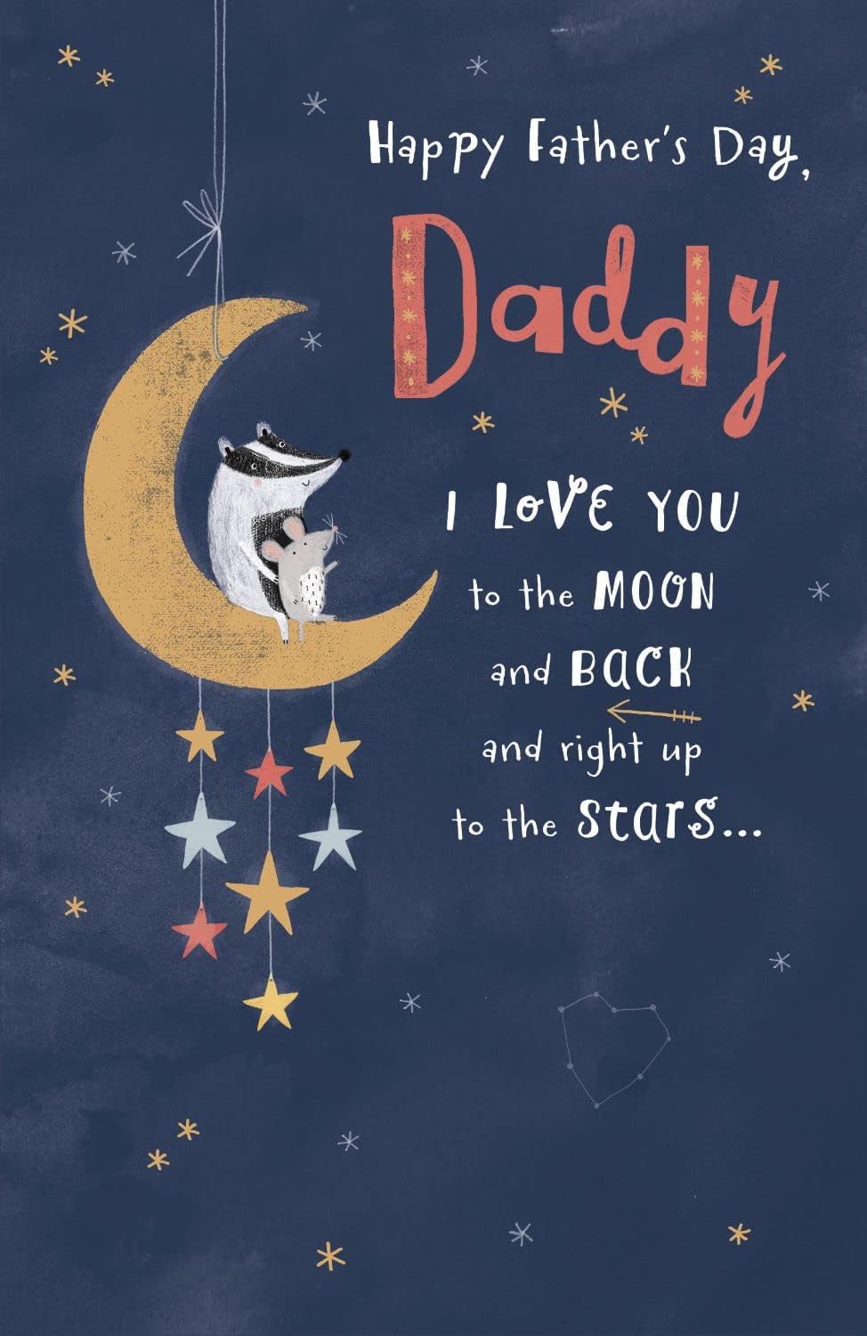 Artistic Father's Day greeting card from UK Greetings with embossed gold detail, featuring a love you to the moon and back design.
