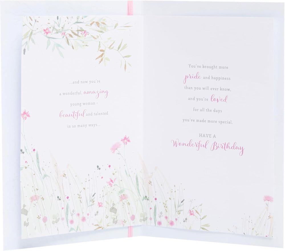Sentimental UK Greetings daughter birthday card with heartfelt design and envelope, measures 155 x 235 mm, for girls and women.