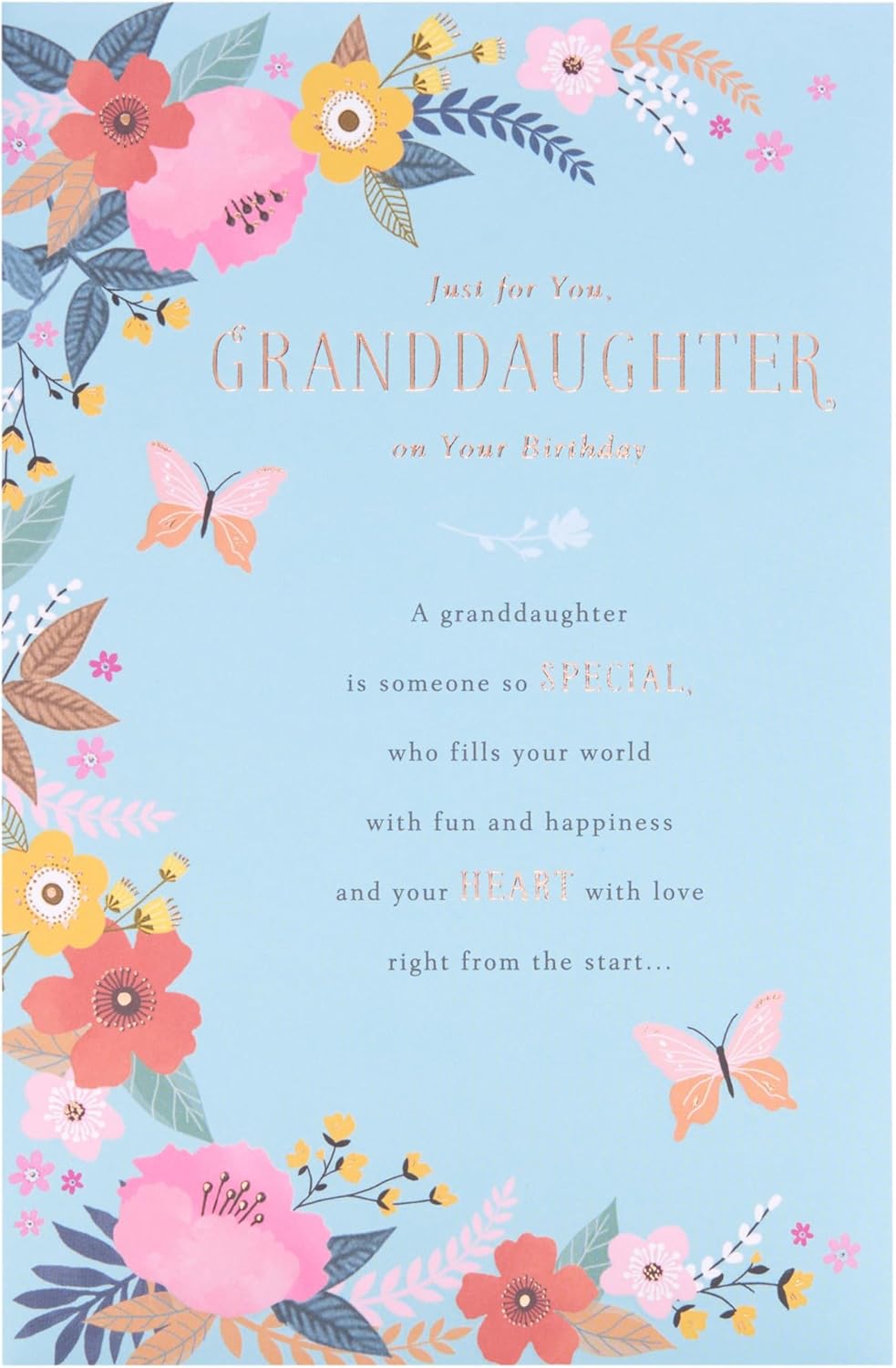 UK Greetings stationery greeting card measuring 155 x 235 mm with colorful design and floral patterns.