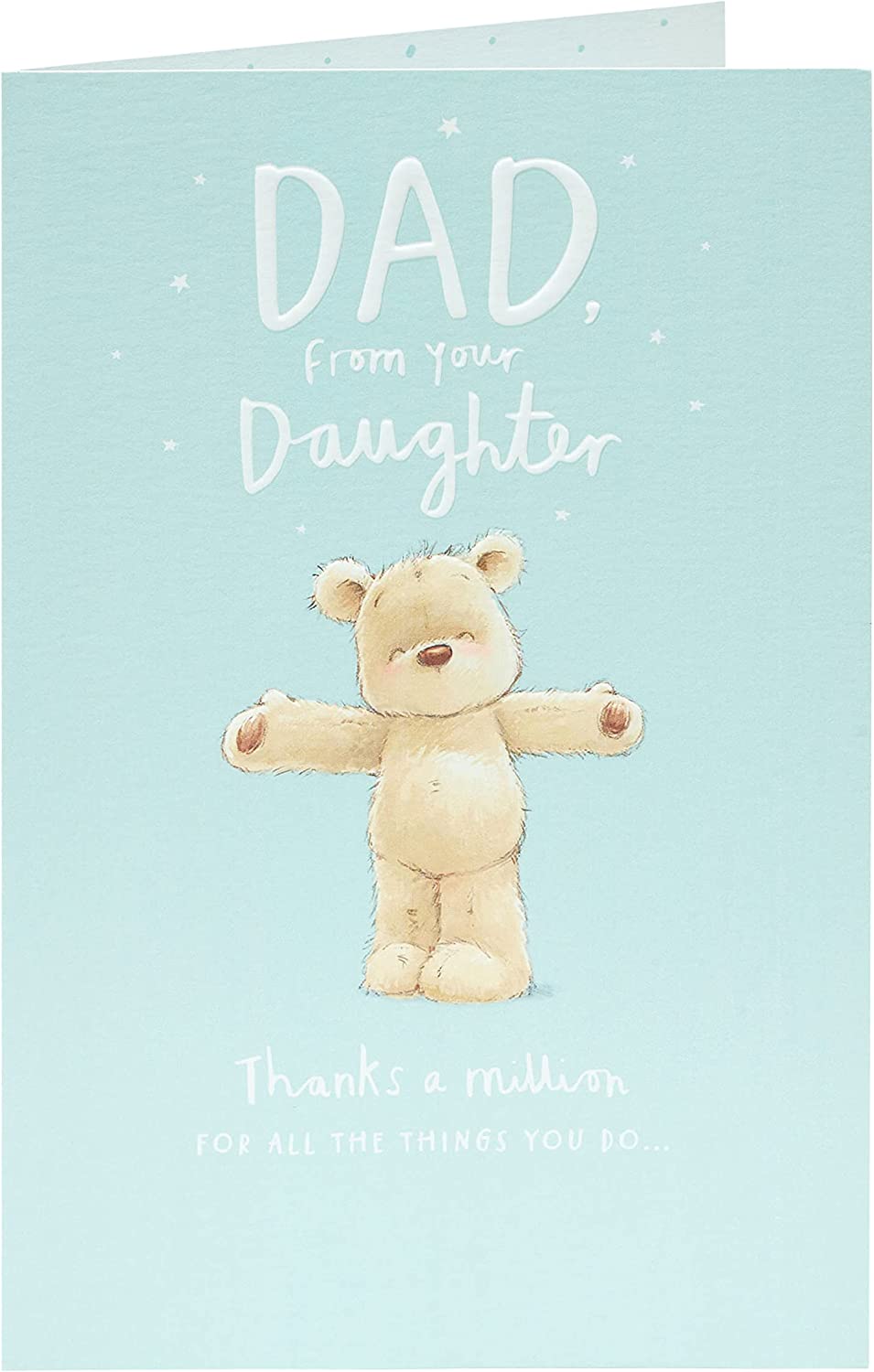 UK Greetings Father's Day card featuring an adorable teddy bear design, perfect for daughters to give to dad.