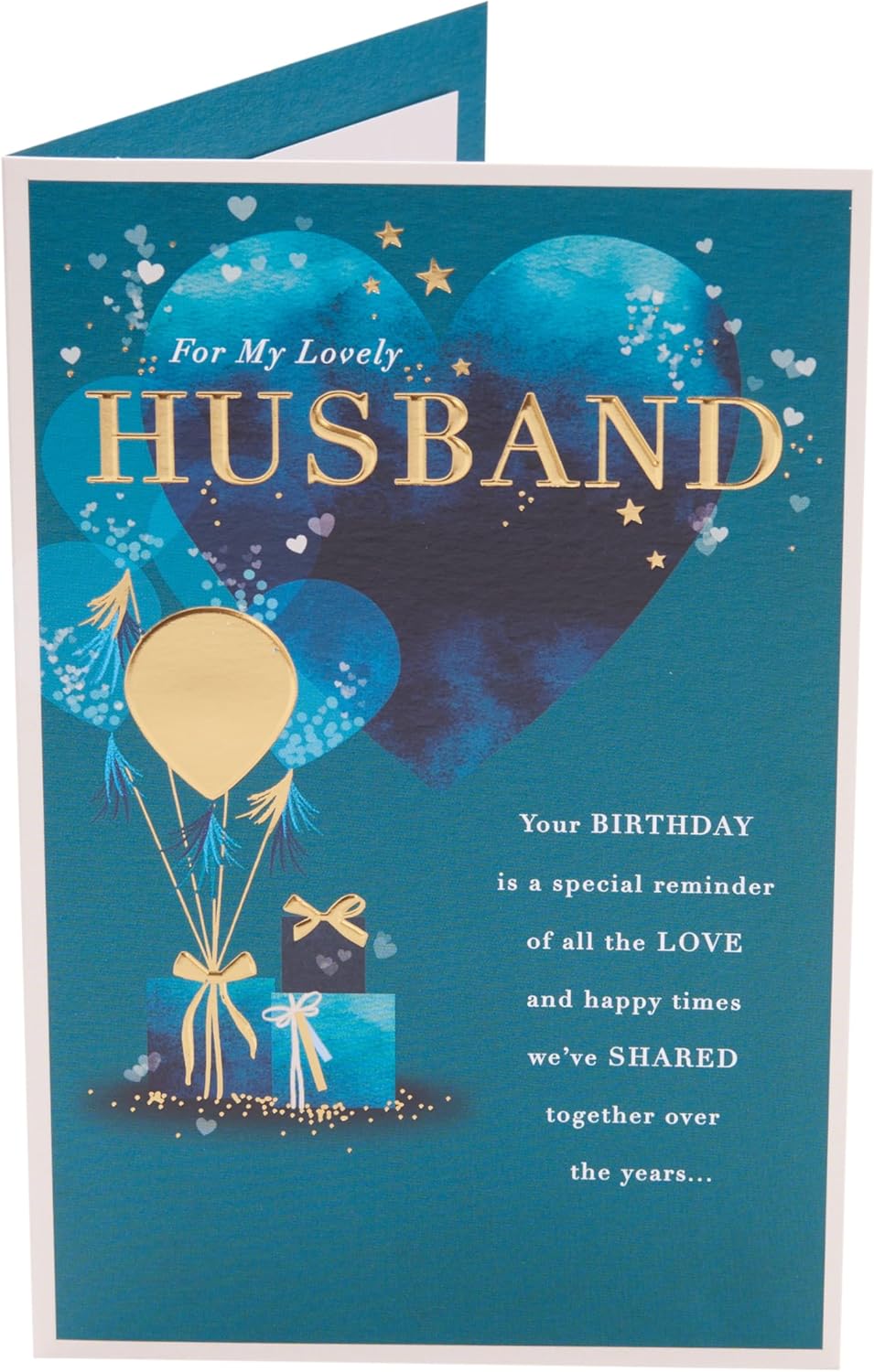 UK Greetings Blue Heart Design Husband Birthday Card featuring a heartfelt blue heart motif on stationery.