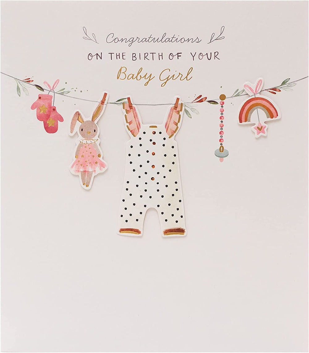 UK Greetings Congratulations It's a Girl New Baby Cards, colorful stationery with heartfelt messages for celebrating a new arrival.