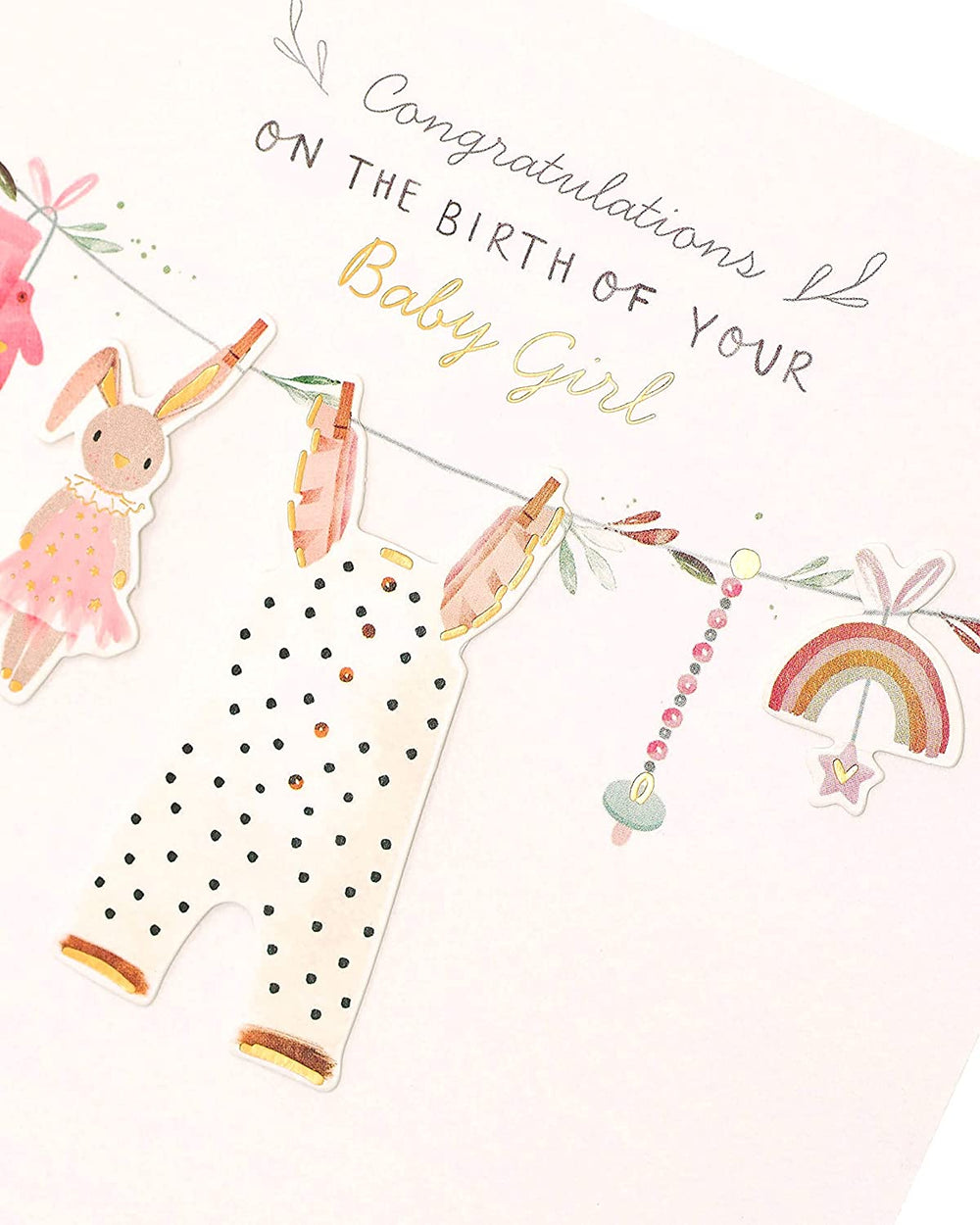 UK Greetings Congratulations It's a Girl New Baby Cards stationery with colorful designs and celebratory messages for new arrivals.
