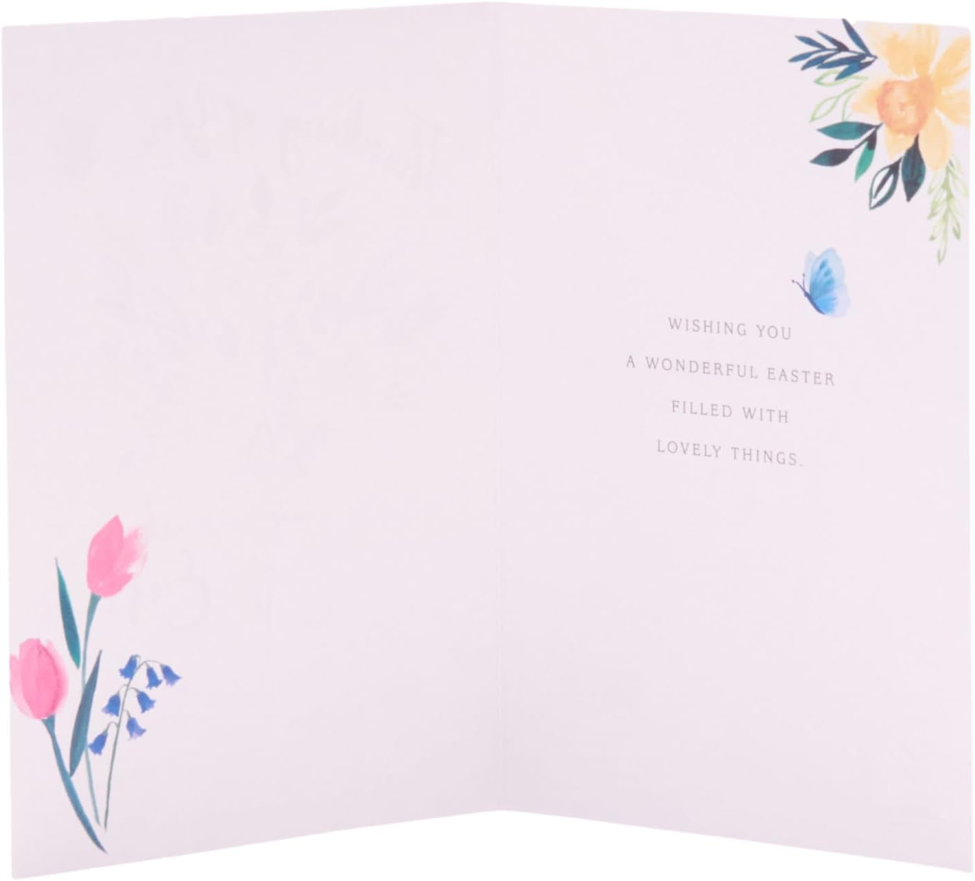 UK Greetings Easter card featuring daffodils in a vase with a "Thinking of You" message, part of stationery collection.