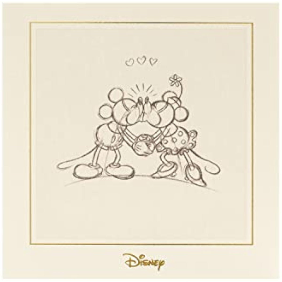 Disney Minnie and Mickey kissing sketch birthday card by UK Greetings, featuring classic Disney characters on stationery.