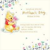 UK Greetings Disney Winnie the Pooh Mother’s Day card featuring Pooh Bear with floral accents, ideal for special Mother's Day stationery.
