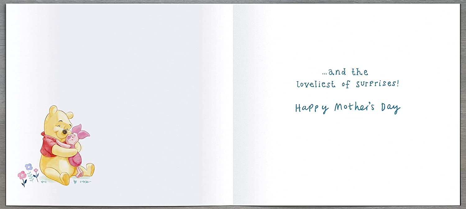 Disney Winnie the Pooh Mother's Day card by UK Greetings featuring Pooh Bear with floral decorations and heartfelt message.