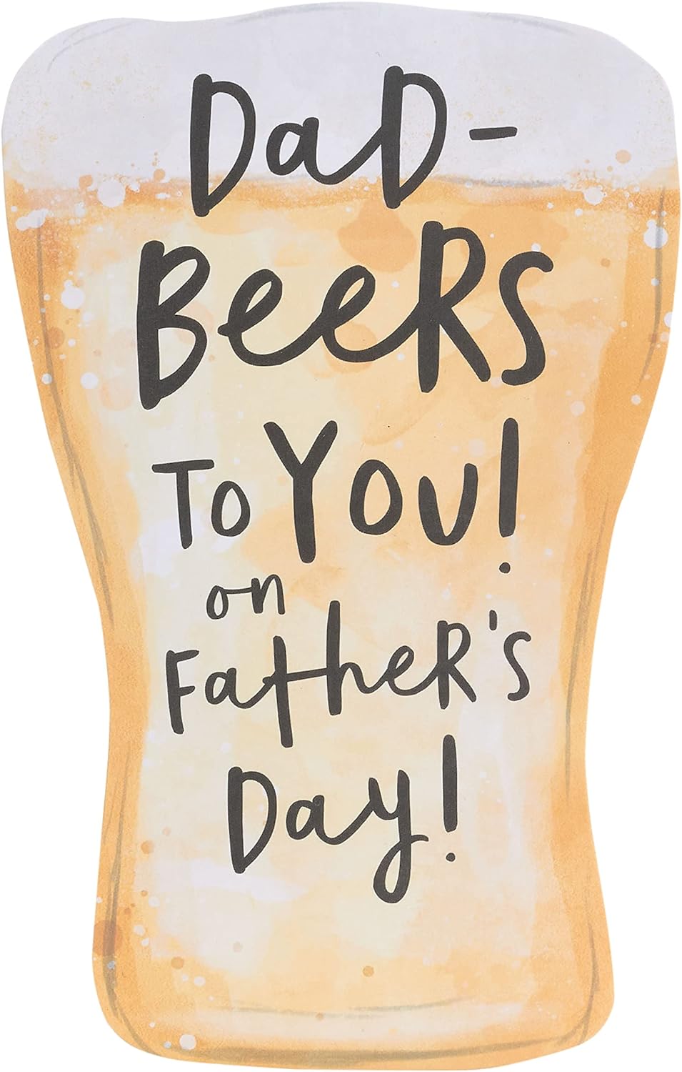 UK Greetings Father's Day card for Dad with beer shape design and envelope, featuring colorful stationery artwork.