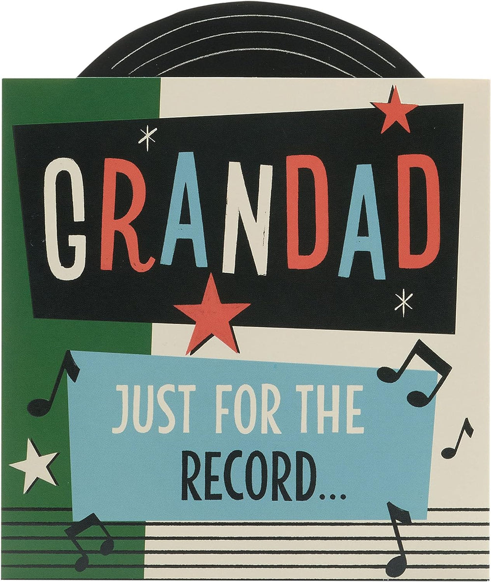 UK Greetings Father's Day card for Grandad with envelope featuring a vintage record design, ideal for celebrating Dad.