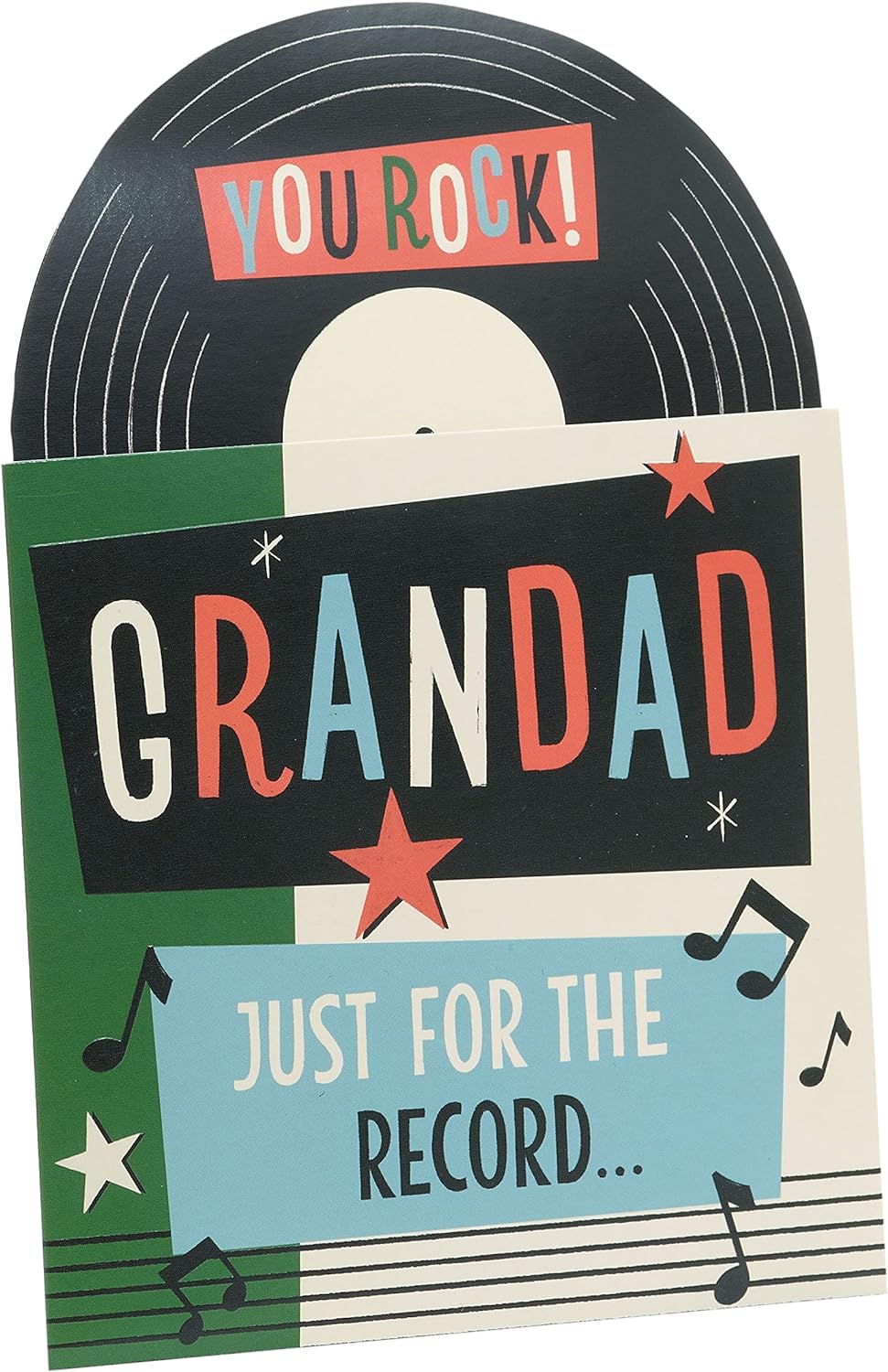 UK Greetings Father's Day card for Grandad with envelope featuring a record design, ideal for special occasions and heartfelt messages.